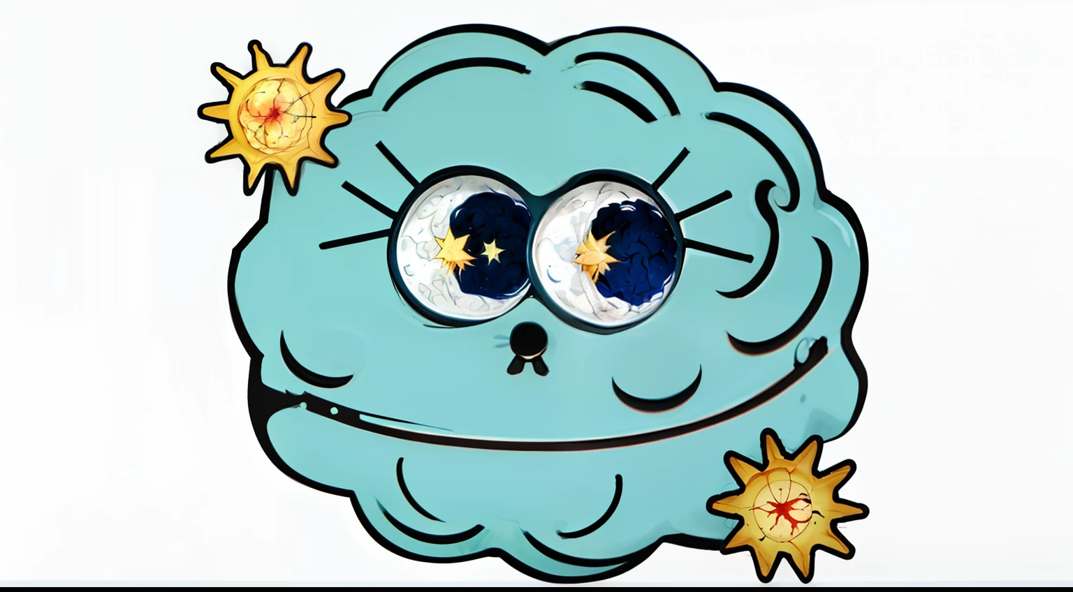 cartoon brain with stars in it, blue brain, mind character, estrelas cerebrais, brain in a vat!!, nuvem com olho, Brains, dendritic neuron monster, brain in a vat!!!, tired haunted expression, matrioshka brain, olhos turvos, grey matter and neurons, brain in a vat, brains, tired and haunted expression, neuronio, big brain
