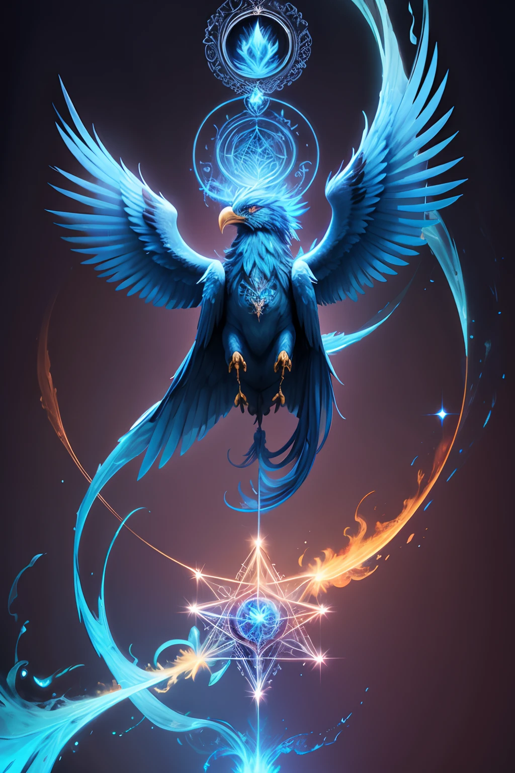 a painting of a colored eagle on a black background,, breathtaking rendering, within a radiant connection, inspired by Kinuko Y. Craft,, magical elements, kitten icon, wow, is beautiful, casting a multi colorful spell, bright flash, flash