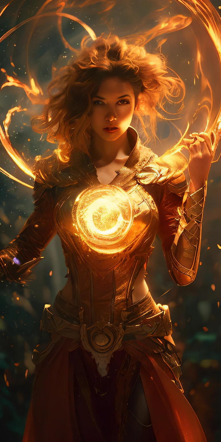 a woman with a glowing orb in her hand, Artgerm Julie Bell Beeple, The sorceress casting a ball of light, Ela tem poderes de luz, mago de luz, fantasy gorgeous lighting, Aura dourada brilhante, aparece como a deusa da luz, Epic Fantasy Digital Art Style, Mago Celestial Lindo, Arte de fantasia 4k, Pedro Mohrbacher. Motor irreal