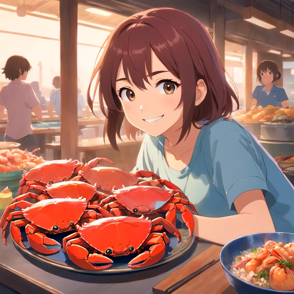 女の子1人 Asians eat hairy crabs 1A smile BigEyes90s Style Anime Retro