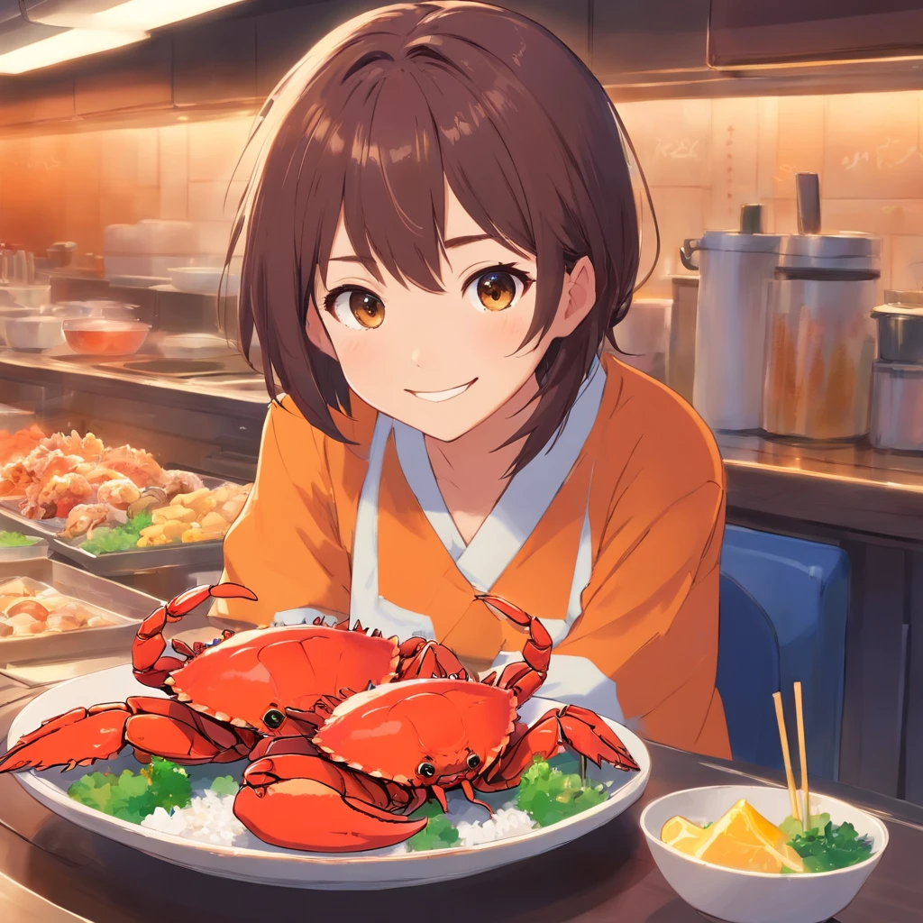 女の子1人　Asians eat hairy crabs １A smile　BigEyes９0s Style Anime Retro