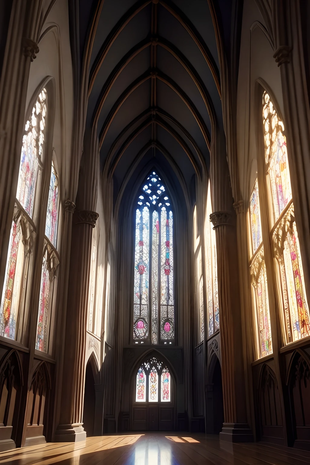 stained glass and ancient gothic interior