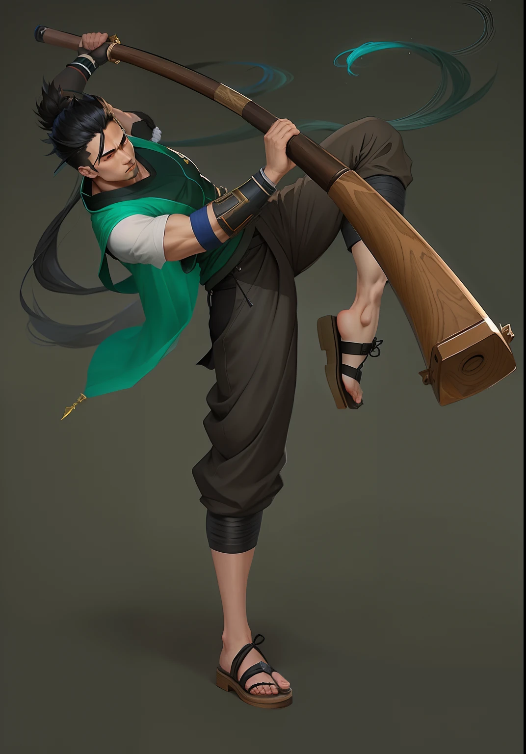 anime of a man with a baseball bat and a baseball bat, concept art of a monk, inspired by Cao Zhibai, carrying a magical staff, inspired by Shen Zhou, g liulian art style, akali, feng zhu concept art, full body wuxia, riot games concept art, fighting game character, inspired by Ju Lian, rpg, digital art