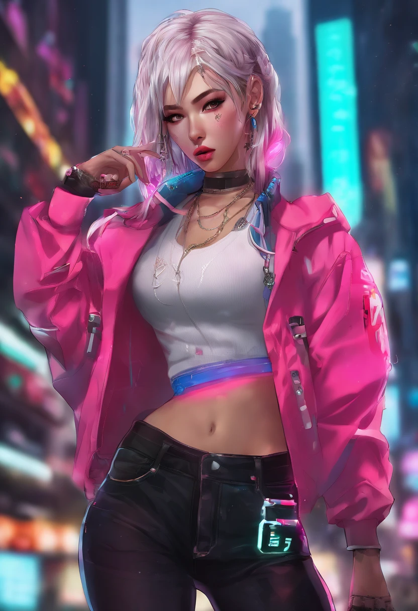 8 k, table, RAW photo, Best quality, Photorealistic, Высокодетализированные обои CG Unity 8K, Depth of field, Cinematic light, Lens flare, ray tracing, (Incredibly beautiful face, Beautiful lips, beautiful eyes), complex facial detail, ((ultra detailed skin)) 1 girl, Cute Asian girl, 1 girl, (very thin and slender fit muscular body:1.3), ((I look at the viewer)),(Big smile:1.3), (Short skirt ), (red mini skirt ),Clear eyes, to walk , Foreground, (Pale skin), (big eyes), Facing forward, (Red shirt), (pink hair), ((Snow-white hand-knitted off-shoulder sweater dress)),(I look at the viewer:1.3) very thin, Medium breasts, black stockings with lace, (high heels), Full length shot, (open chest)