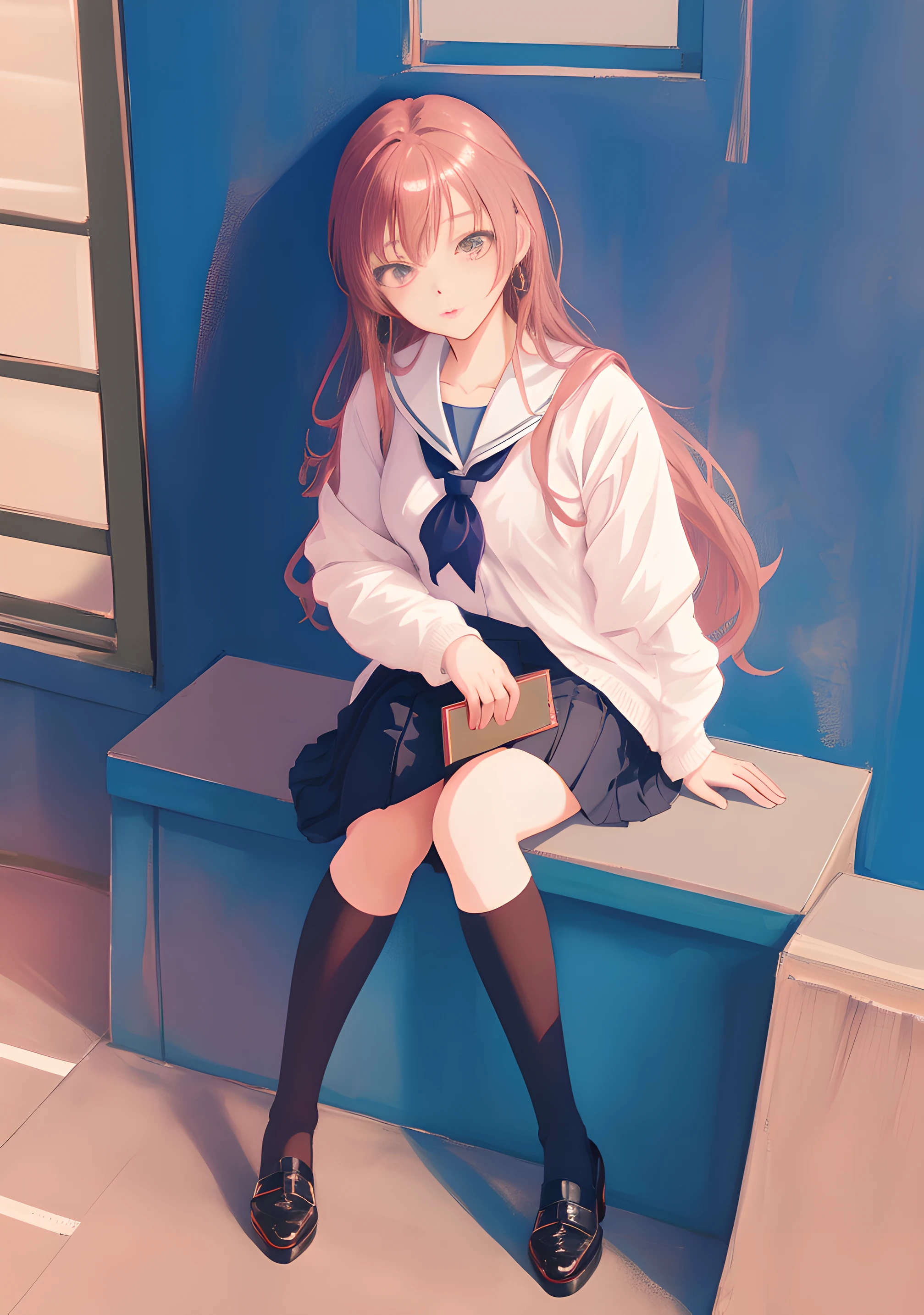 Anime girl in skirt and high heels sitting on the wall, the anime girl is crouching, Realistic Schoolgirl, a hyperrealistic schoolgirl, Ecchi anime style, Ecchi style, Rei Hiroe, Ecchi, of a schoolgirl posing, beautiful anime high school girl, wearing skirt