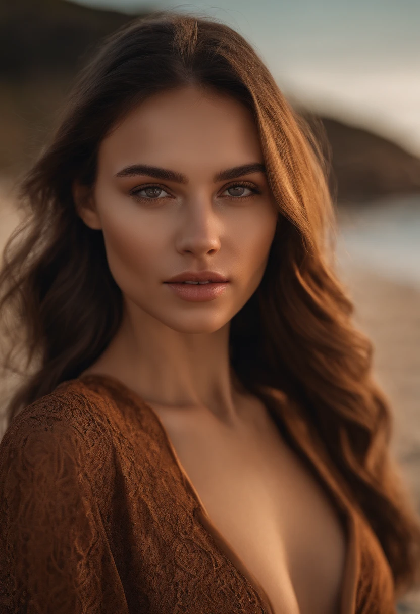RAW, analog, Nikon Z 85mm,((best quality)), ((masterpiece)), ((realistic)),far fromthe camera image, gorgeous russian woman, 18 year old, posing in a beach, wearing suit, smile with teeth showing, ((small breasts)), intricate details, 4k, god rays, hand model, stunning brown eyes, petite,strong chin big ramus dnot defined jawline  huge strong cheekbones highset cheekbones big eyes. great face projection highres, detailed facial features, high detail, sharp focus, smooth, extremely detailed, photo_\(ultra\), photorealistic, realistic, post-processing, max detail, roughness, real life, ultra realistic, photorealism, 8k uhd, SEMI-SILHOUETTE light, slavic face, long black hair, beautiful hair, real face face