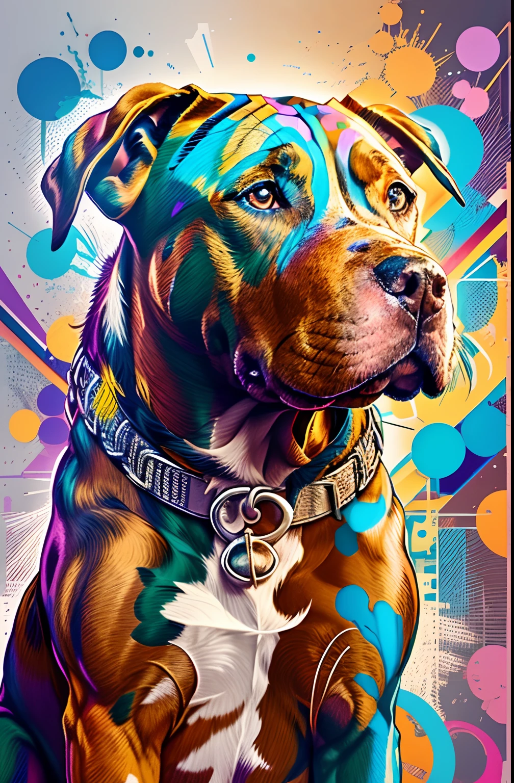 (cachorro pitbull ),(melhor pose),(best angle), (better expression), multidimensional geometric wall PORTRAIT, arte, Chibi,
Yang08k, lindo, White and brown coloration,
Primary works, qualidade superior, melhor qualidade, Arte Oficial, Beautiful and Aesthetic, pelos coloridos,drooping ears
