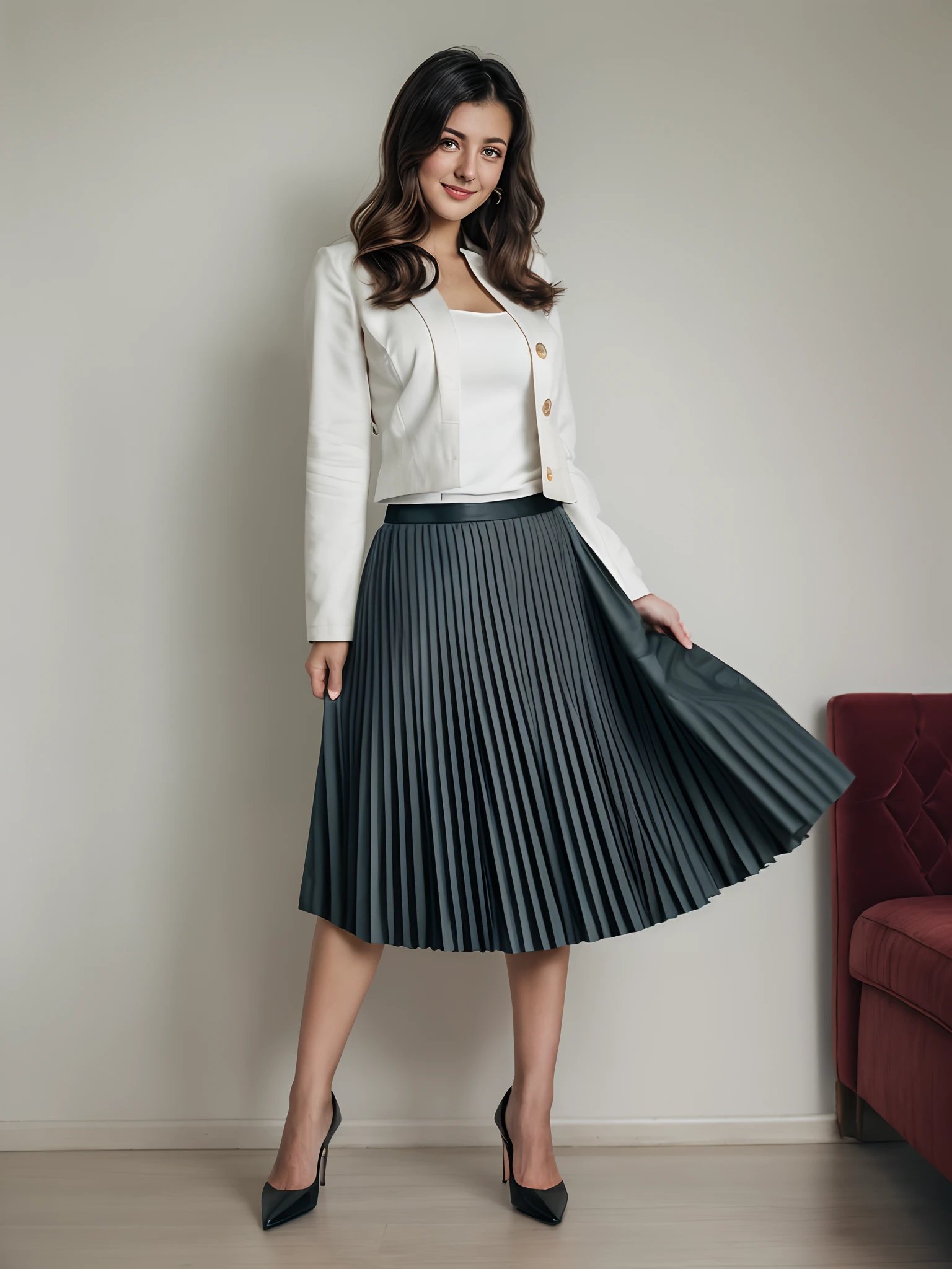 year 2288, lesbian space therapist, very (flirty:1,5) smiling good women wearing a short blazers and very very detailed (long (fully pleated) full circle skirts) and (simple) low heeled office shoes, very very intricate hyper-detailed symmetric (attractive graceful young feminine faces) with (sad, tired eyes and a shy smile), large breasts, full of empathy and compassion and love, (pronounced (feminine) features), (highly detailed ultra accurate realistic) hands and fingers, (windy conditions and wind blowing), epic composition, highly detailed attributes, highly detailed atmosphere, (35mm f1.4 Kodak portra 400 photograph), extremely high quality RAW photograph,