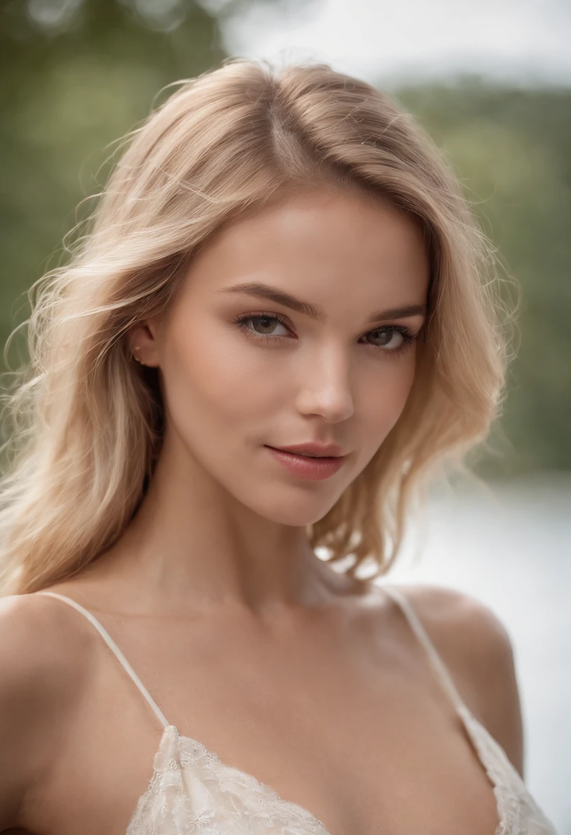 hyper-realistic body super detailed Sexy woman, 24, mince, athletic, shiny tanned skin,  taille de bonnet D, taille mince, cheveux blonds longs et lisses, Realstic, photographie, real, naturel, bikini