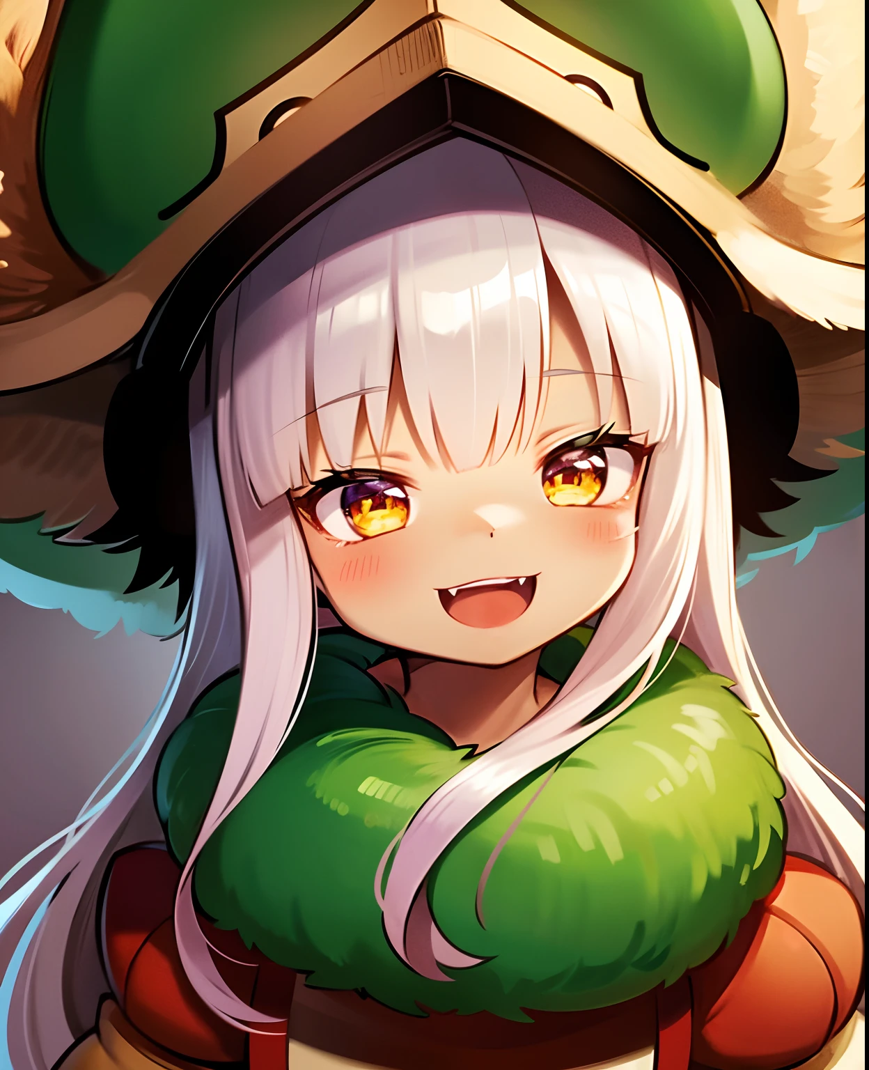 face focus, portrait, avatar, fluffy, :D, cute, 1girl, solo, furry, nanachi \(made in abyss\), nanachihat, looking at viewer, smile, manga