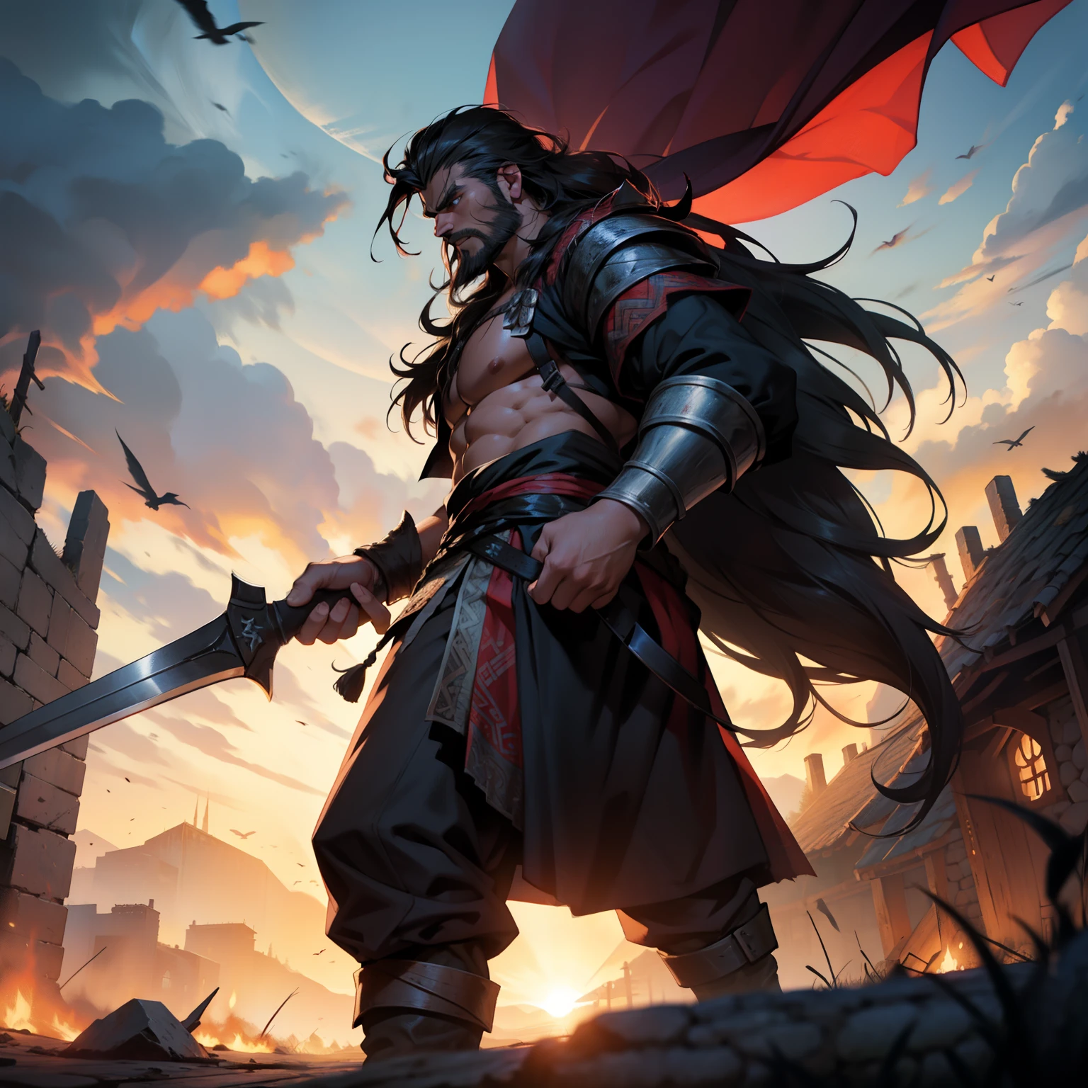 Berserker Viking Man. Dark Hair. Very Long Hair. Beautiful Hair.