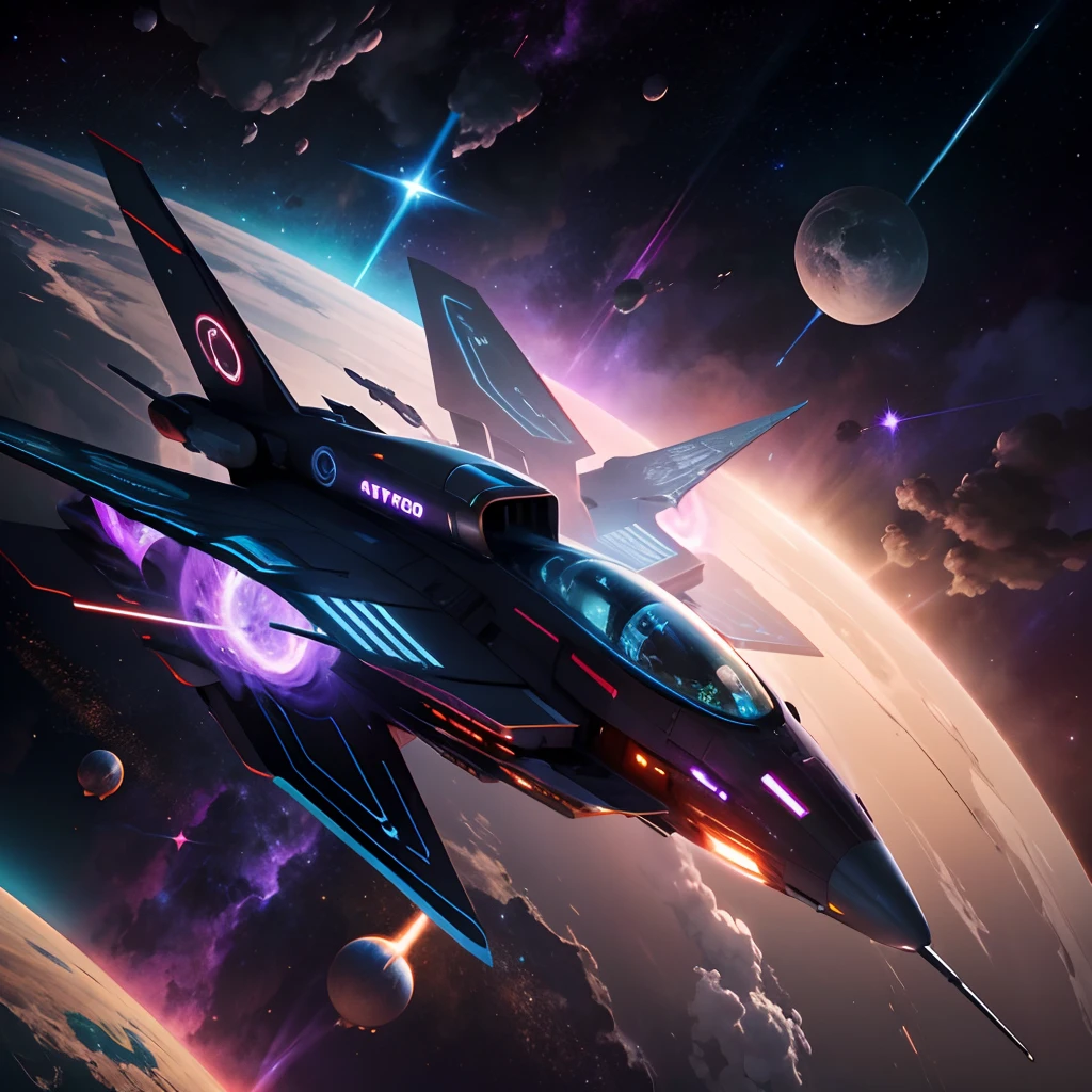 tmasterpiece,best qualtiy,Starship(Starship:1.3)Sail through a vibrant nebula(Vibrant nebulae:1.2)。Future,advanced,awesome(awesome:1.3),It left stardust(Stardust:1.2)In its tail。Cosmic digital art by Chris Foss,Has bright colors,Complicated details,and a touch of science fiction。