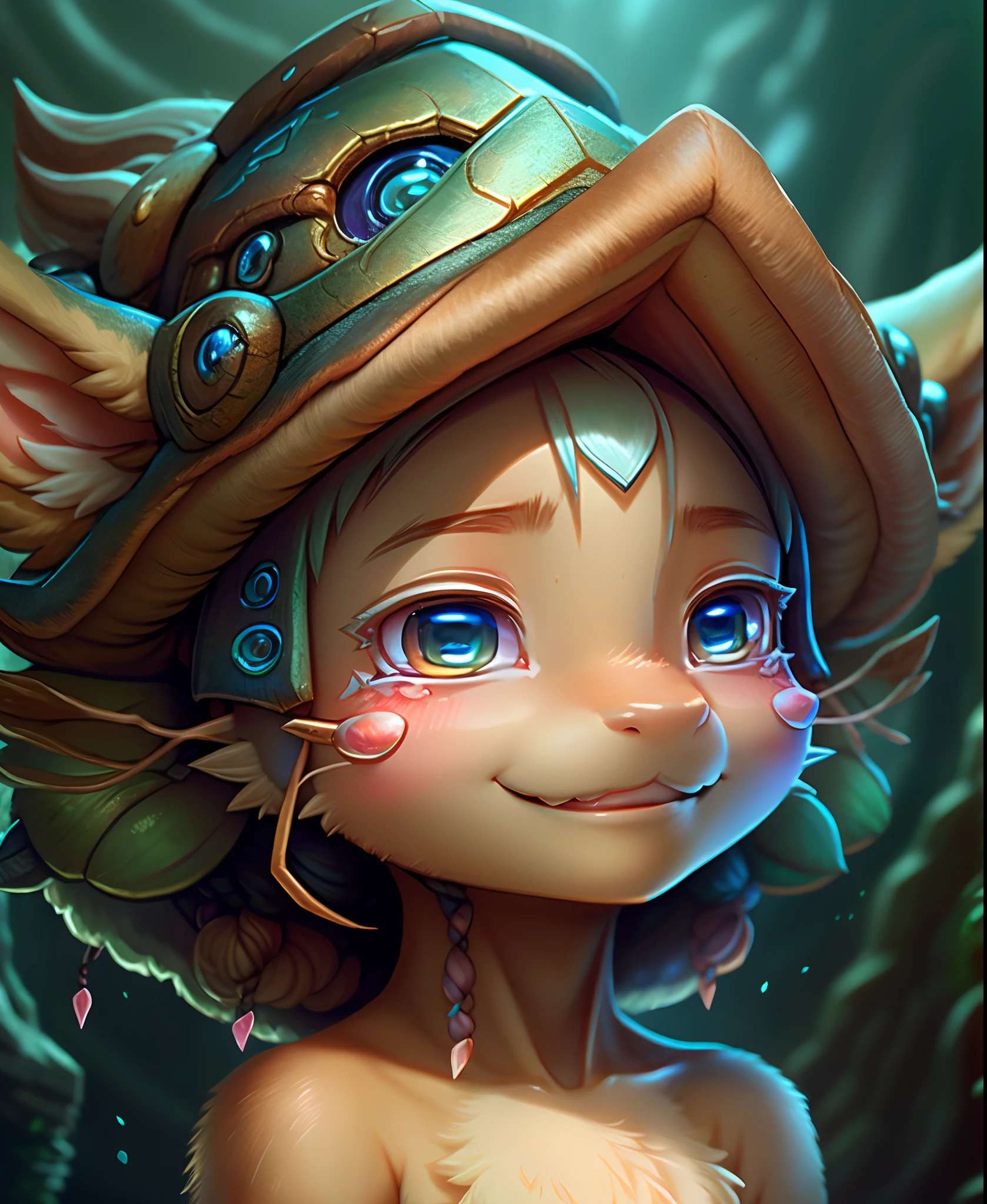 face focus, portrait, avatar, fluffy, :D, cute, 1girl, solo, furry, nanachi \(made in abyss\), nanachihat, looking at viewer, smile, manga