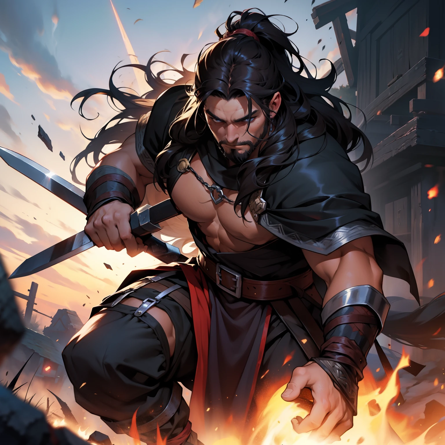 Berserker Viking Man. Dark Hair. Very Long Hair. Beautiful Hair.