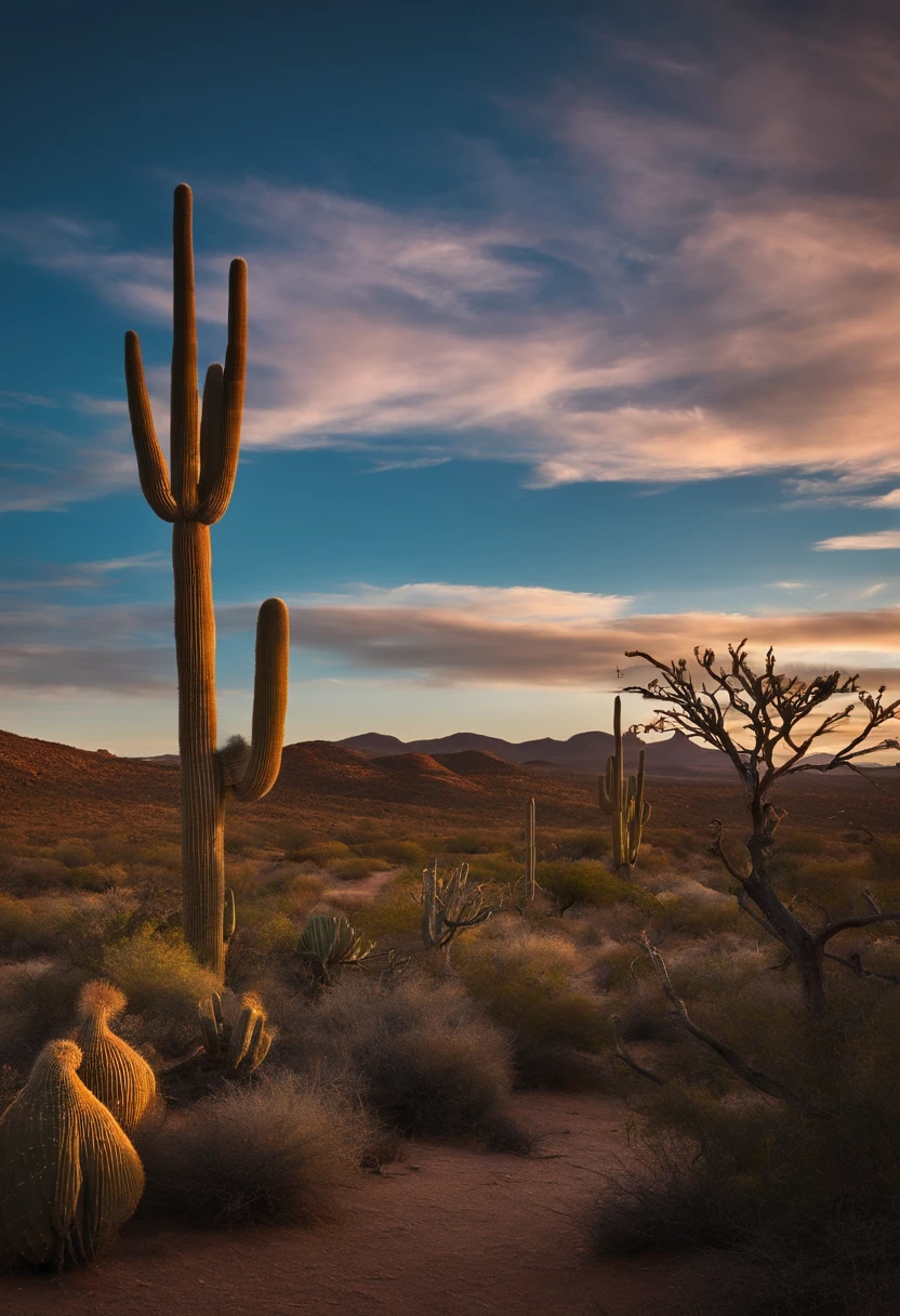 Paisagem, Cactus plants in a desert area with a sky background, caatinga, paisagem do deserto, serene desert scenery