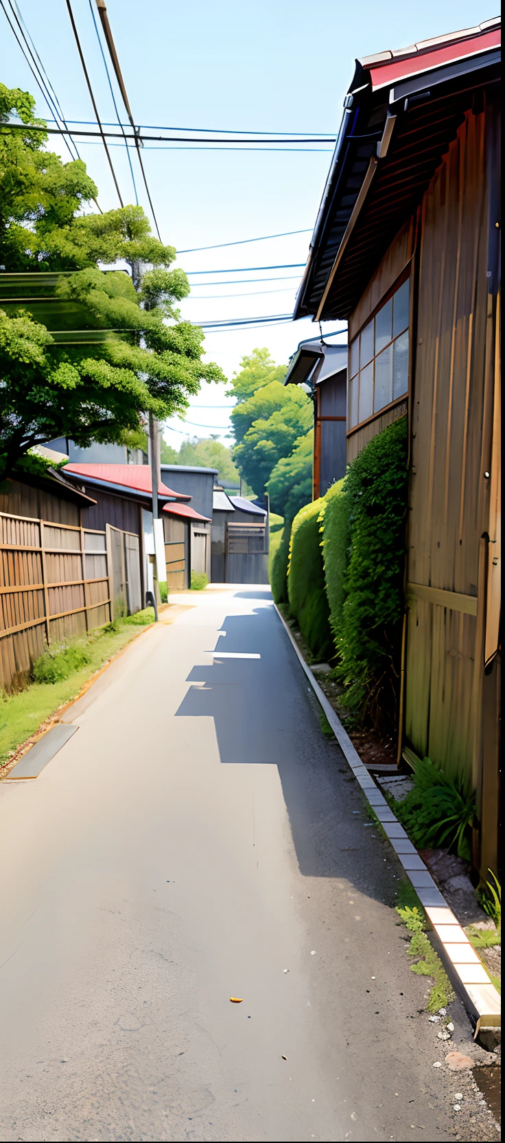 There are road signs on the side of the road, streetview, japanese neighborhood, streetview, rural japan, kantoku, Found on Google Street View, by Sengai, yoshiku, In Kamioshima, Sagamihara City, Kanagawa Prefecture, japanese rural town, wires hanging above street, taken in the early 2020s,Possibilities of AMeDAS Observation System
