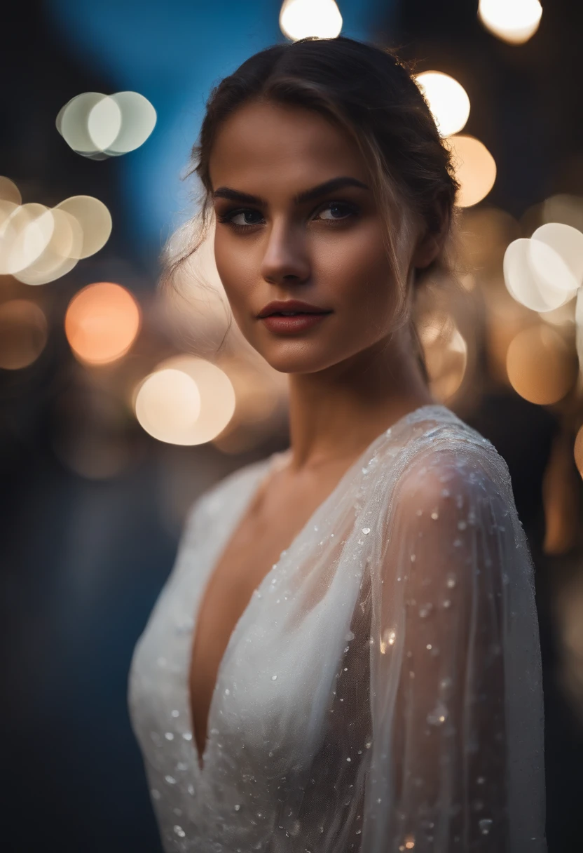(extremely detailed CG unity 8k wallpaper), a beautiful young woman in the rain, wet, medieval streets, Style-Glass, [nsfw], full_body_shot, dramatic, backlit, bright lighting, volumetric lighting, detailed face, sharp focus, highly detailed, painting