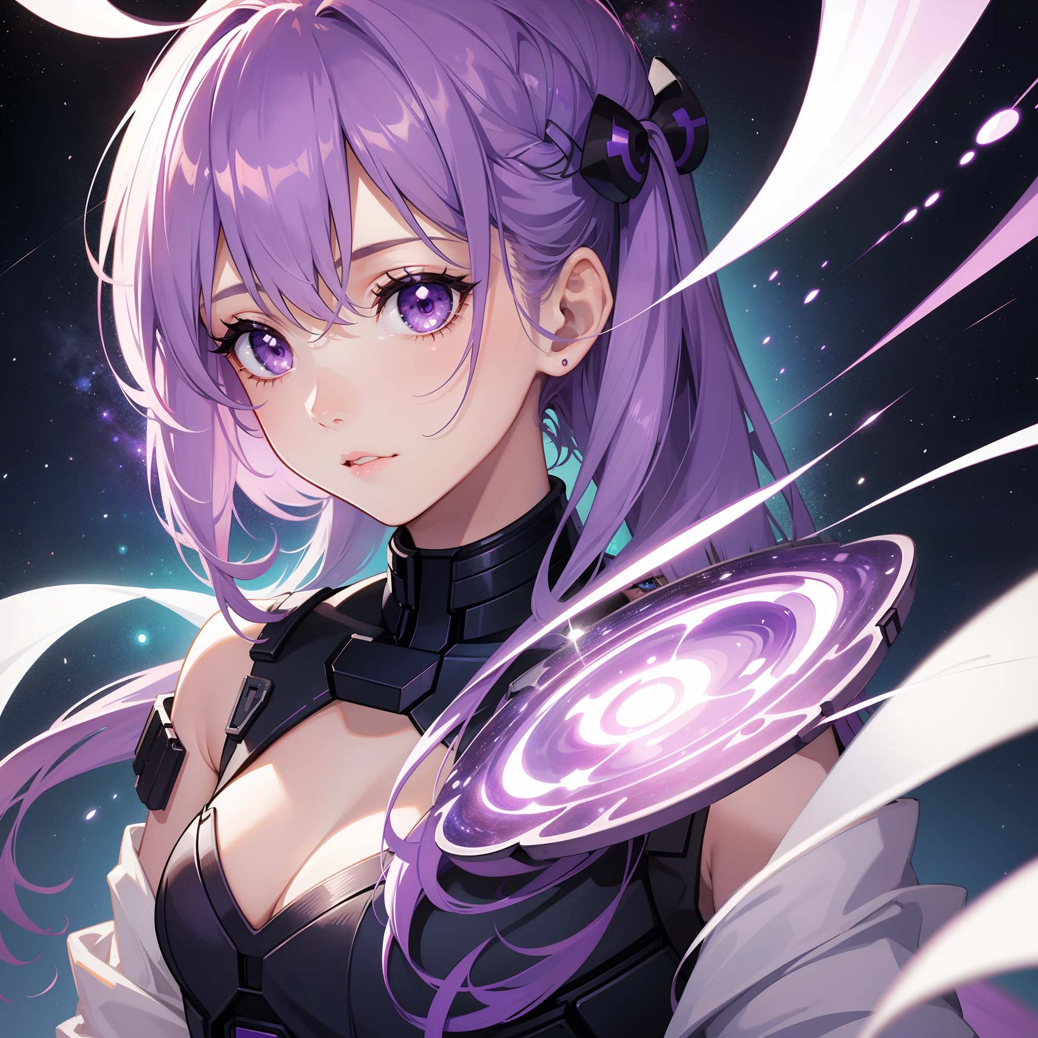 1girl, Beautiful girl, (purple hair), ((Eyes the color of the galaxy sky)), selfie, Realistic, ultra-detail