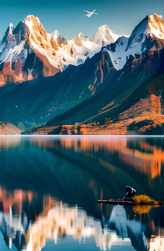 mountains reflected in a lake with a bird on the water, lakeside mountains, mountains and lakes, a lake between mountains, high quality wallpaper, high-quality wallpaper, majestic nature scenery, beatiful mountain background, beautiful lake background, scenic mountain setting, mountain lake, beautiful lake, magnificent background, beautiful mountains, new zealand, stunning nature in background, beautiful iphone wallpaper