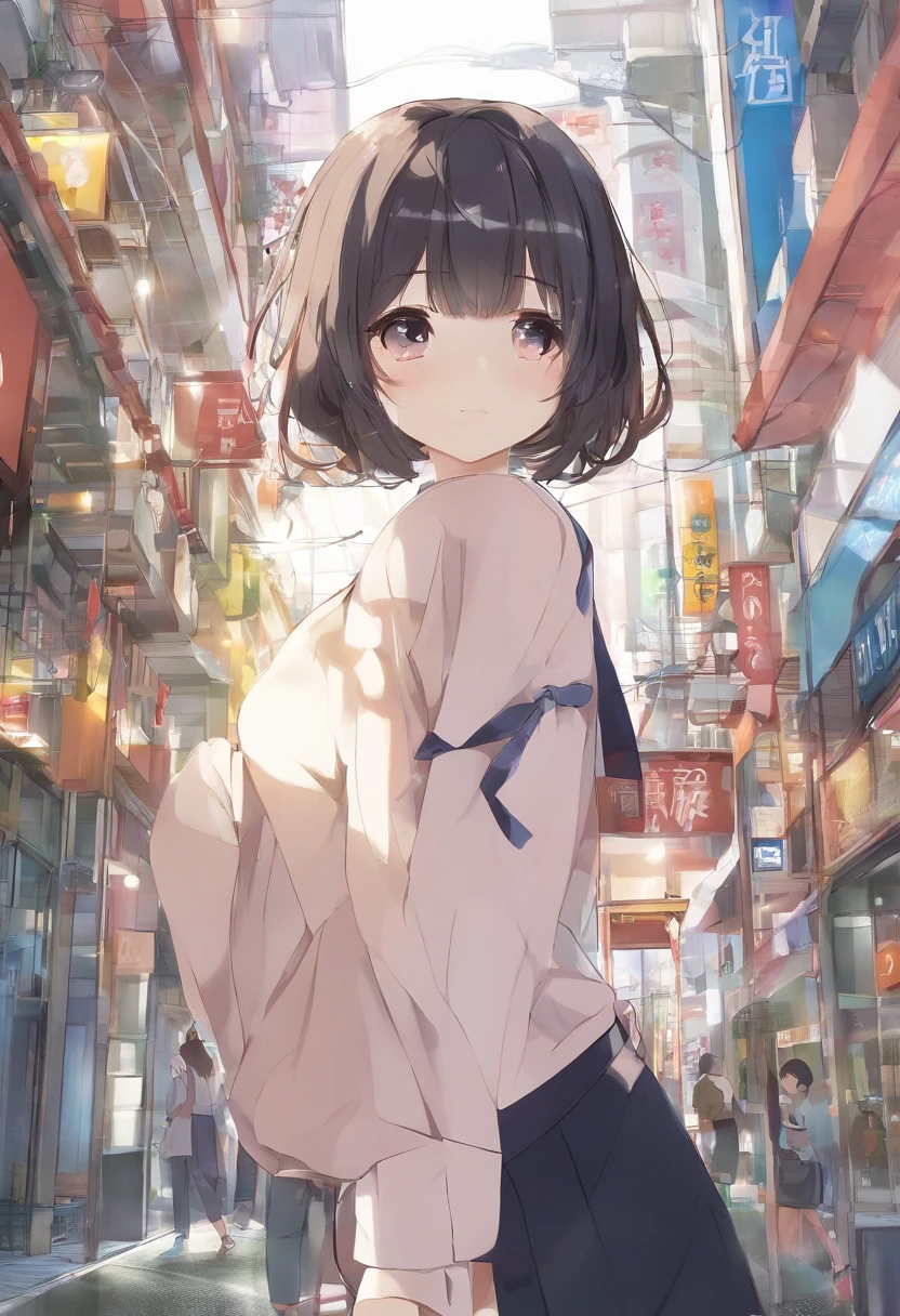 Shorthair、japanes、14years、女の子1人、Young Woman、校服、the bow、a picture、逼真、top-quality、adopt、A detailed face、s Office、Building from the window、细致背景、diffuse sunlight、depth of fields、Bokeh、Underwear