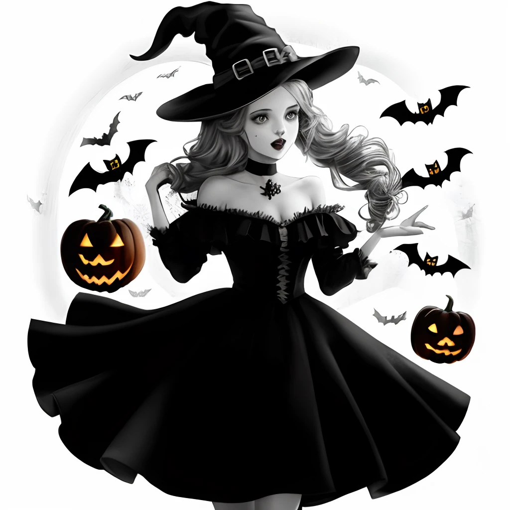 Black and White coloring image of Halloween