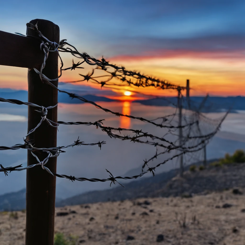 shorts hanging on a barbed wire fence