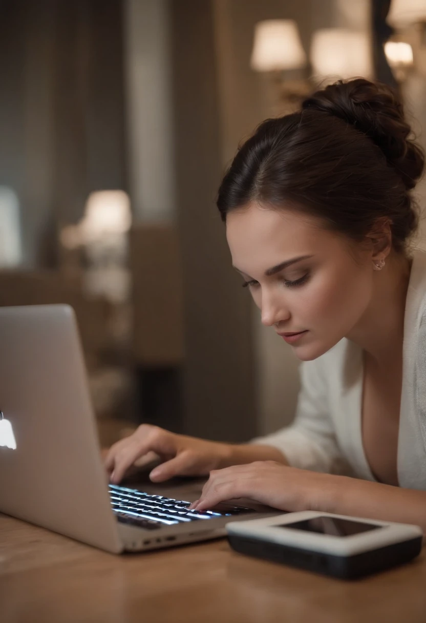 someone is using a portable computer with a chat message on the screen, um retrato de Nicolette Macnamara, Pixabay, Belas Artes, imagem detalhada, typing on your laptop, instagram post, integrating with technology, imagem do avatar, Ad image, Aprimorado digitalmente, miniatura, Carregado, Advanced technology, foto em alta, belos arredores, exclusivo, laptop, imagem de alta qualidade, desenhado digitalmente