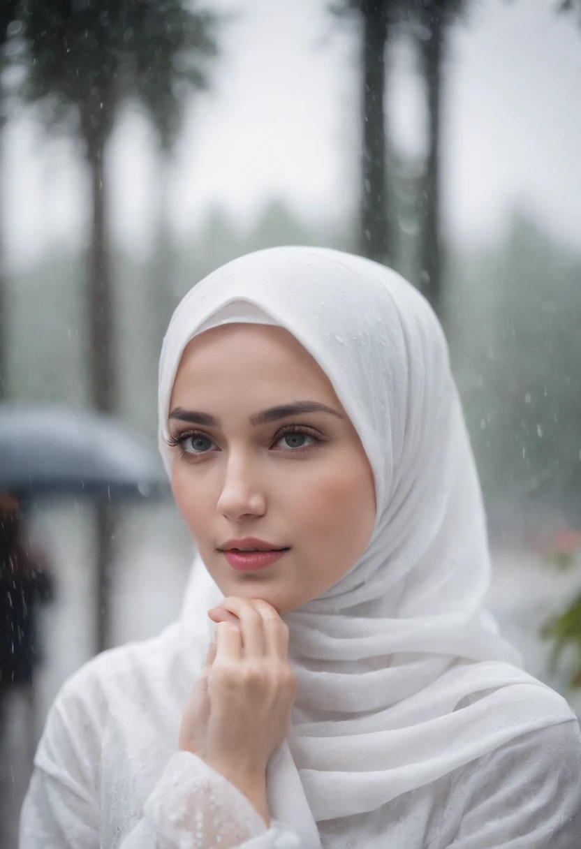 ((25 years old woman, Korean face, white skin. Slim, Slender, thin and tall body. Slim face, oval face, clean face. Beauty perfect fawx. Korean artis face)), (posing for the camera), leaning in the wall, wearing ((wearing long hijab,wearing robe gamis, unbuttoned loose opened, no bra, showing breasts and nopples)), ((Korean mix russia face)), (((wet hijab))), ((dressed up)), ((soaked)), ((drenched)), ((dripping wet)), ((wet clothes)), ((wet bodies)), oily clothes, droplets, see through, transparent, nsfw, varied poses, ultra detailed faces, masterpiece, best quality, hd, 8k, photorealistic, full body photo shot