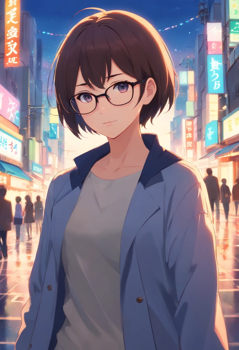 NTRman, Arte estilo NTRMAN, master part, cabelos pretos, short hair, glasses, cara de raiva, ふっくらと, body curvy, DAMP BODY, corpo suado, Mature female, cinematic lights, fechar para cima, Detalhes do corpo,