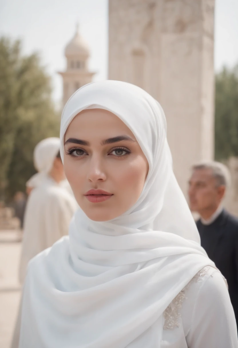 A beautiful girl wearing white hijab in Tashkent,