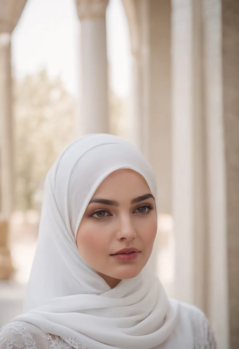 A beautiful girl wearing white hijab in Tashkent,