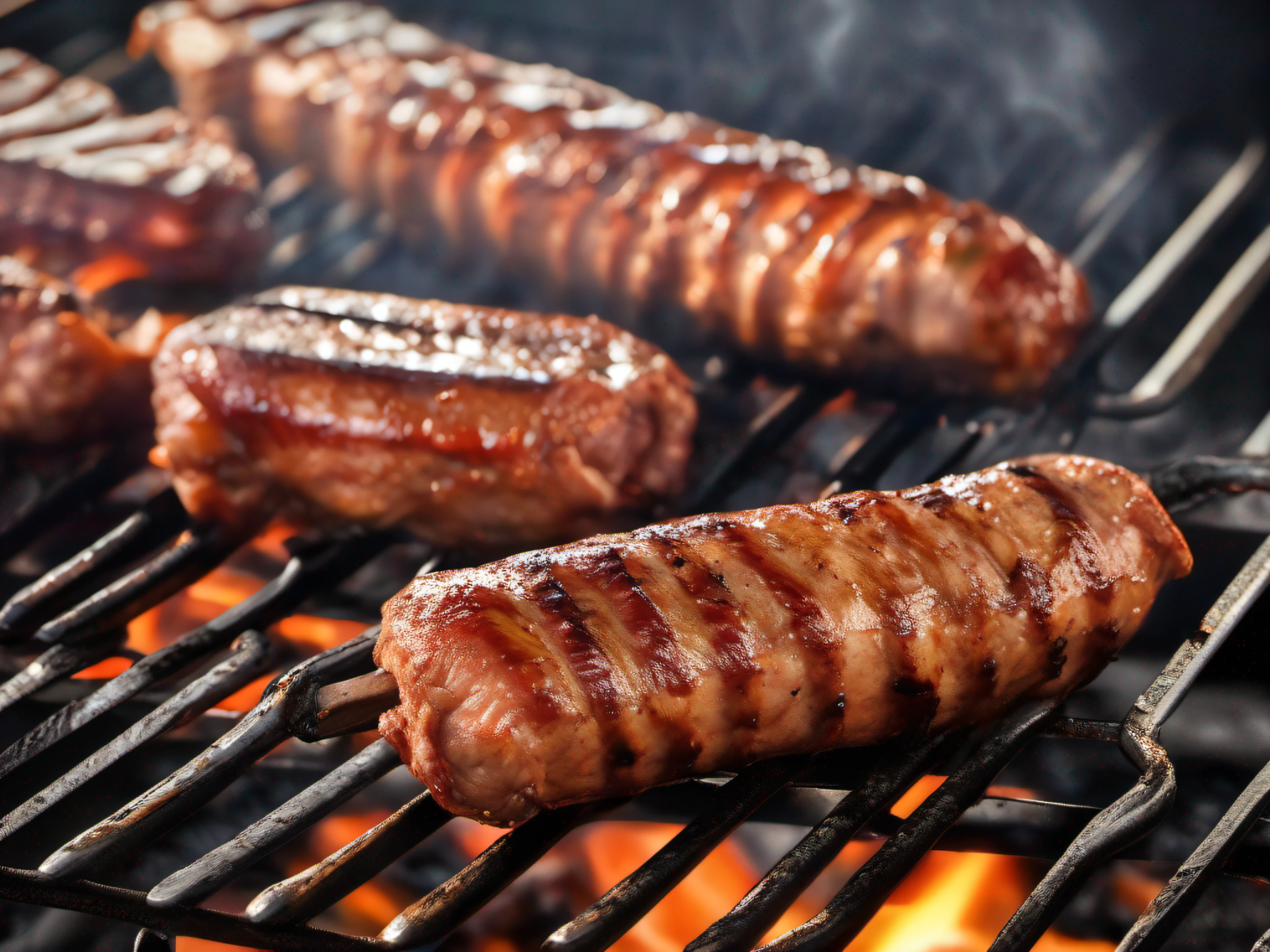 Rib and sausage barbecue on the grill, textura detalhada, close, HDR, foto realista, cinemactic,foto promocional, publicidade, iluminado, Adobe Lightrooom