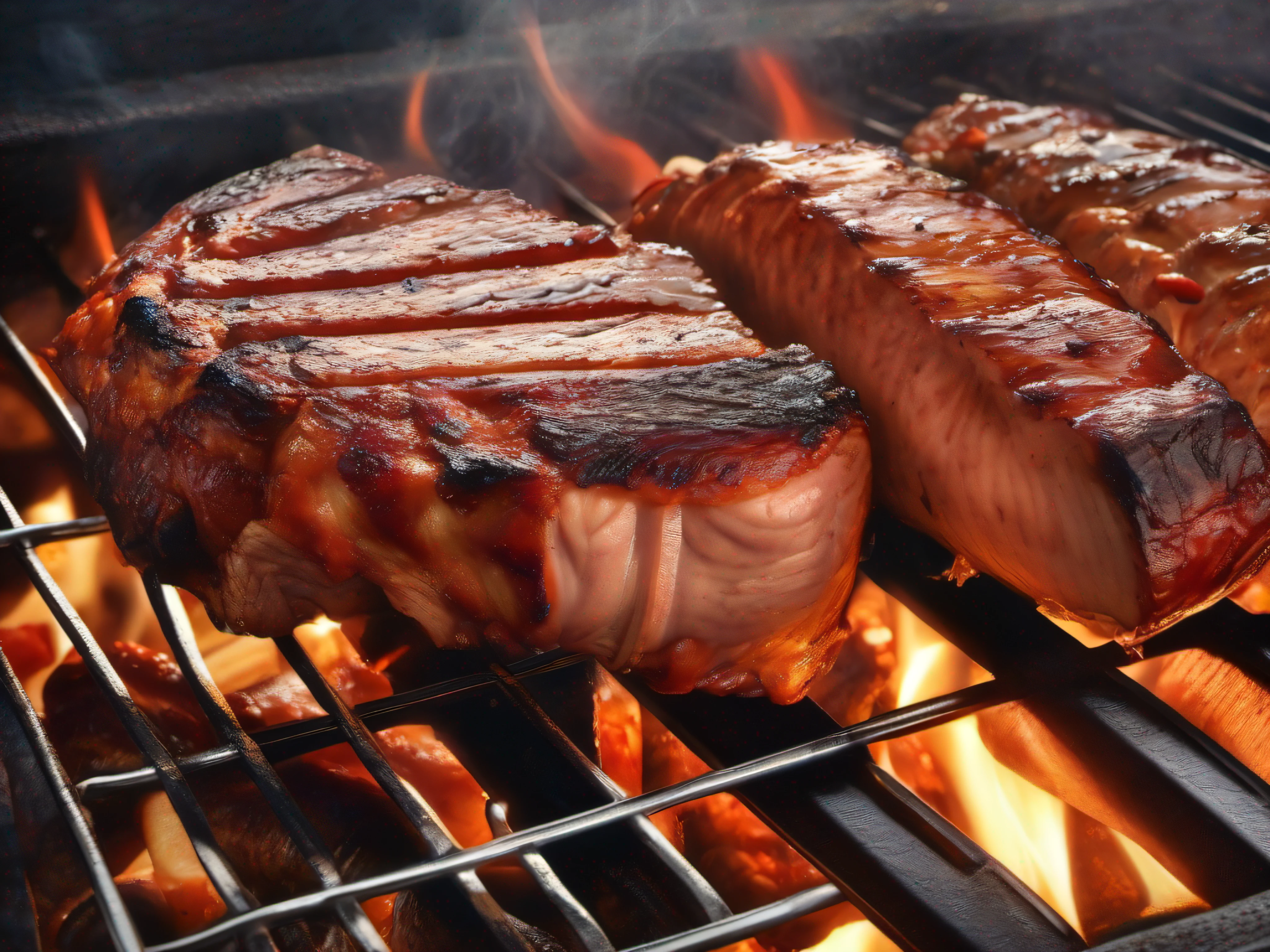 Rib and sausage barbecue, textura detalhada, close, HDR, foto realista, cinemactic,foto promocional, publicidade, iluminado, Adobe Lightrooom