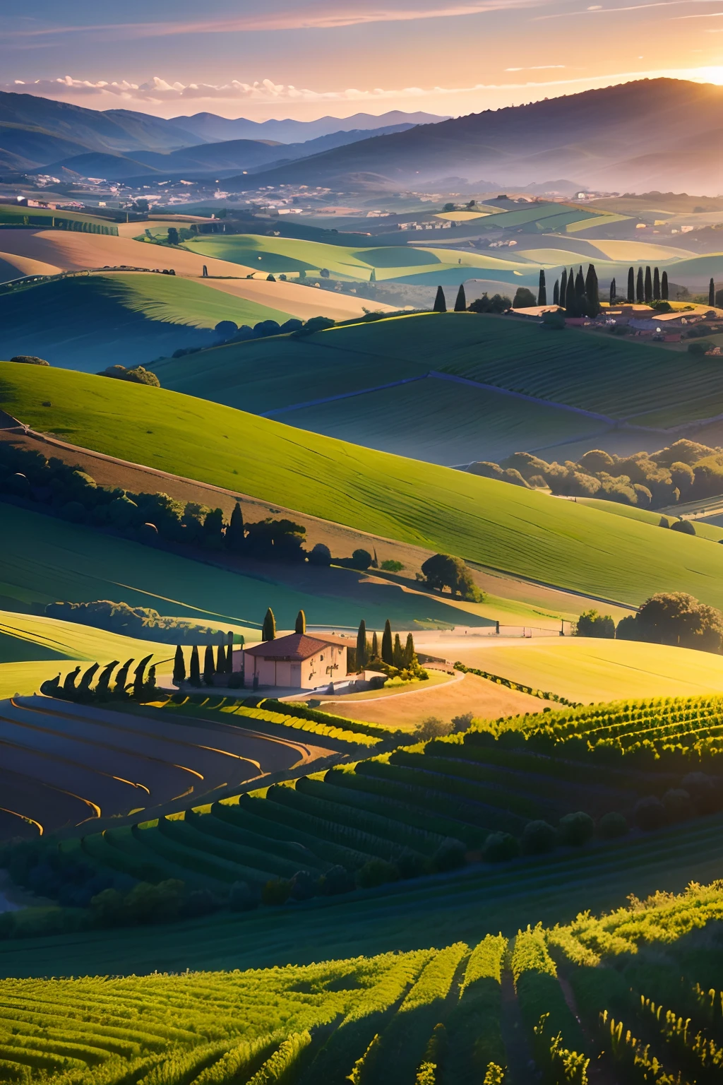 Campo de vinho toscana com por do sol