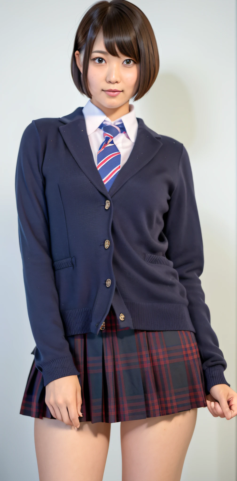 seifuku cosplay,seifuku cosplayershort hair,arm behind,front body, front face, slender body,standing ,(8k, RAW photo, best quality, masterpiece:1.2), (realistic, photo-realistic:1.37), ultra-detailed,(detailed beautiful girl:1.4),1 girl, full body shot,