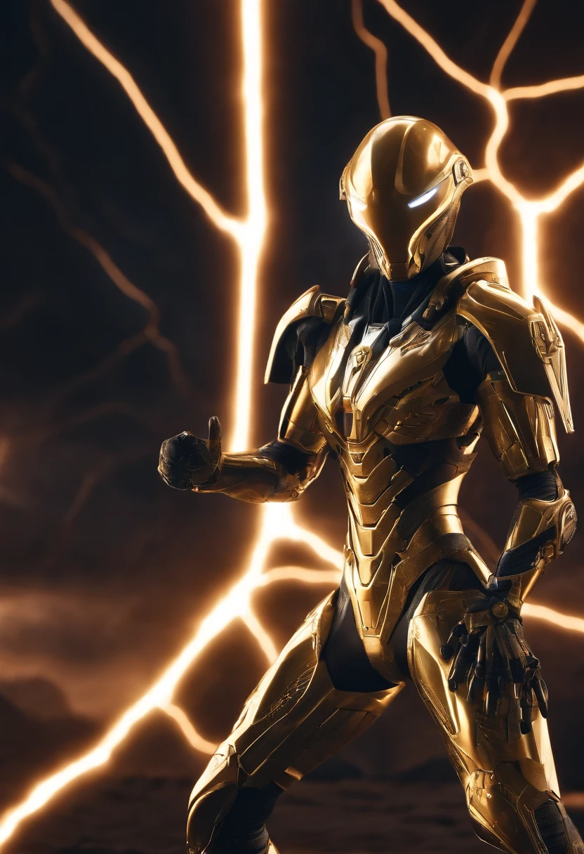 best quality, masterpiece, high resolution, star warrior, gold tech armor, dynamic pose, alien ground, extreme lightning, scattered random lights, whisper, fractal, high resolution, 8K