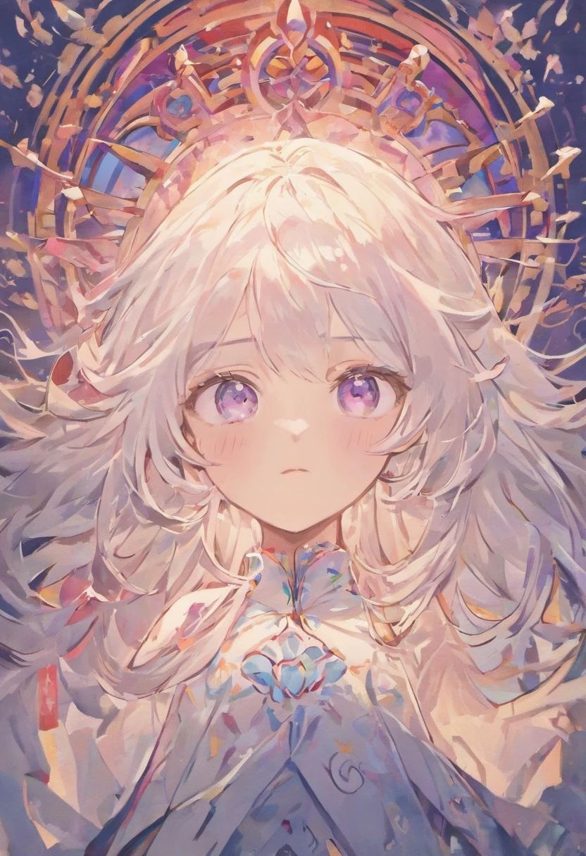 (White background:1.4),(The face of the girl's head, Eyes open, Long white hair、Oriental elements),(Chinese Illustration:1.3,Quilted Paper Art:1.2),( Reasonable design, Clear lines, High Sharpness,Best Quality, Very detailed, masutepiece, Movie Light Effects, 4K )、inky、Ink around、A slight smil、Pink eyes、Pedras preciosas