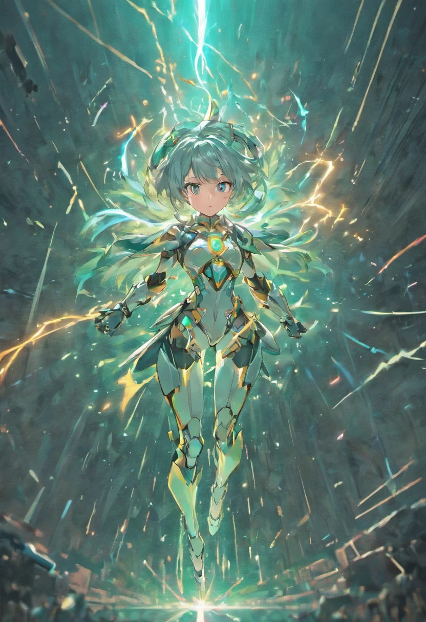 best quality, masterpiece, high resolution, star warrior, Silver tech armor, dynamic pose, alien ground, extreme lightning, scattered random lights, whisper, fractal, high resolution, 8K