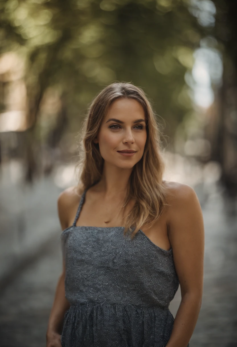 Woman 1.5], centered, pregnant woman standing in the city, wearing summer clothes, facing the camera, day light, luminous, intricate detail, cinematic, award winning photo, cinematic quality, hot colors, perfect shadows, 8K