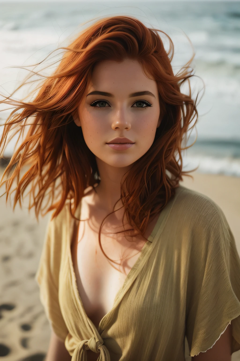 mulher arafed com cabelo vermelho em uma praia com ondas no fundo, uma jovem ruiva, flowing ginger hair, mulher ruiva bonita, Cabelo de gengibre com sardas, mulher ruiva, mulher com cabelo vermelho, mulher jovem de cabelos vermelhos, Redhead Girl, cabelos ruivos e sardas, foto de uma mulher bonita, gengibre cabelo ondulado, foto retrato suave 8 k