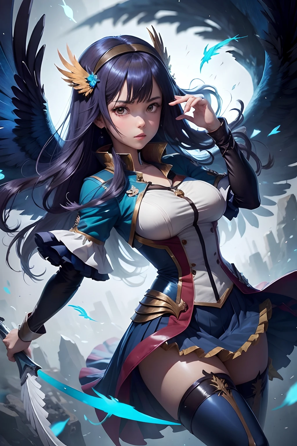 anime girl holding a blue phoenix