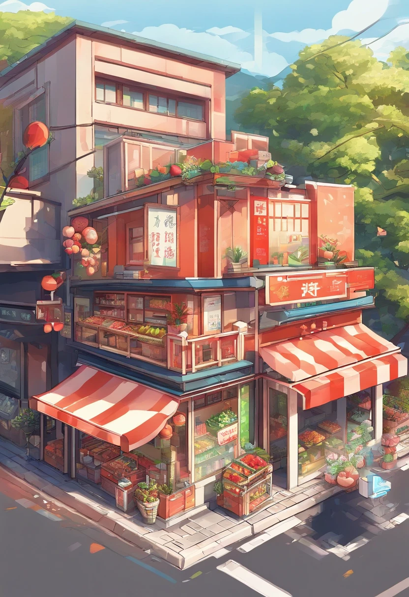 a small japanese fruit shop, cell-shading