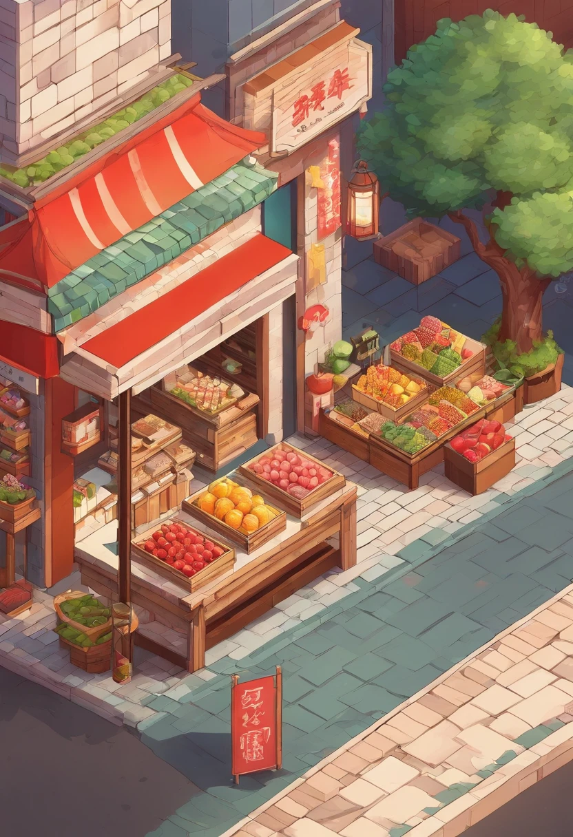 a small japanese fruit shop, cell-shading