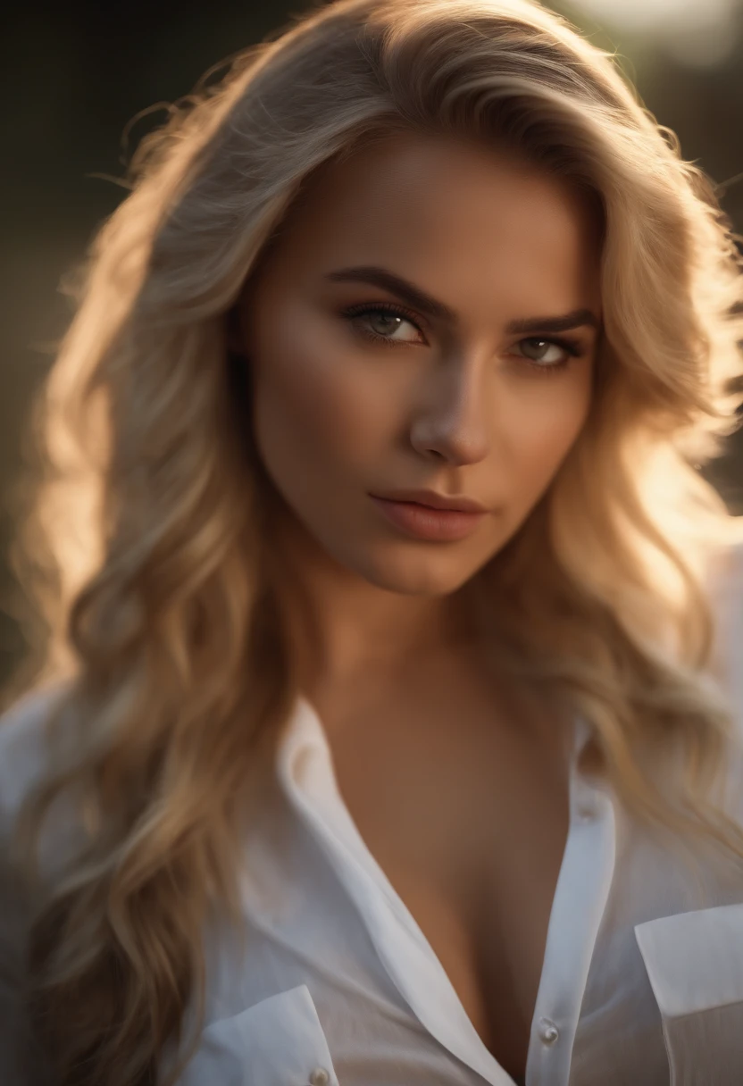 professional, (4k photo:1.1) by (Jeremy Lipking:0.3), (Dittmann Anna:0.3), (Arian Mark:0.3), (Sharp focus:1.3), high detail, wearing (lowcut shirt:1.2), beautiful detailed face, hazel eyes, long blonde hair, (attractive young woman:1.3), (seductive:1.1), (blushing:1.1), hourglass body shape, large round perky breasts, wide thicc hips, in bed, sexy