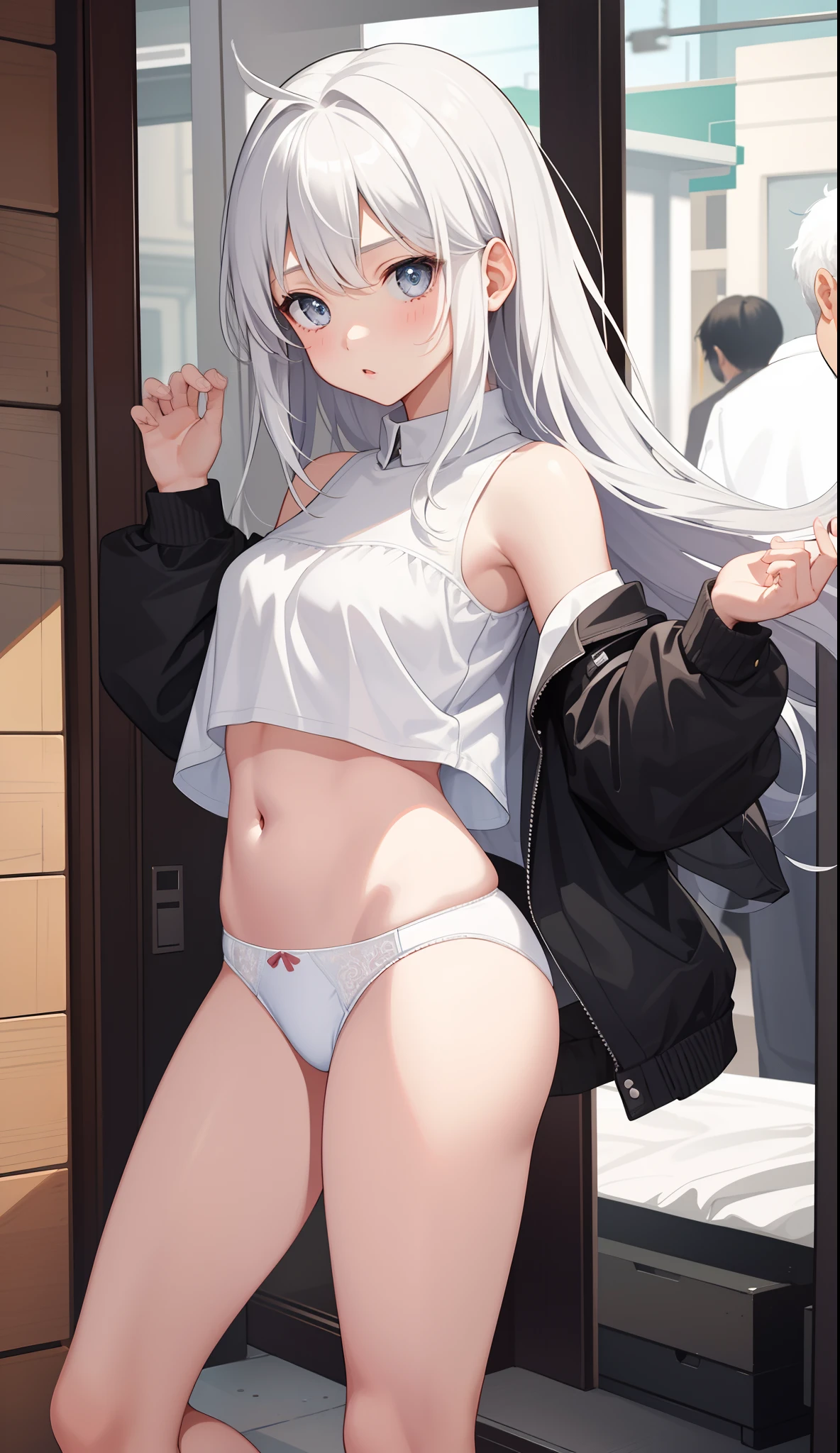 1girl in、AS-Adult、Underwear、Cute underwear、white  hair、