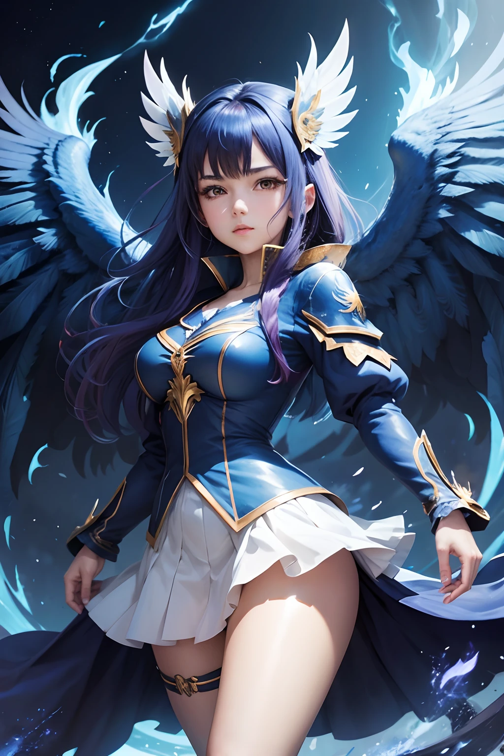 anime girl, blue phoenix background