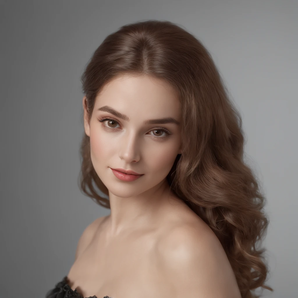 (Renderizado 3D profesional:1.3) de (realista:1.3) The most beautiful photo in the world,Presenta modelo bronceado, (seductive look long curly hair and happy expression , Office Location, Majestuoso entorno soleado)), Renderizado de unidades 8K de cuerpo completo,, piel perfecta, Clear lighting, Sombreado medio , detallado, cara detallada, piel dorada (vibrante, fotogrdeia realista, realista, Sensuak, Claro, foco nítido, 8k), (Altamente detallado:1.4), Pintura digital, Renderizado por Octane, Eso (global ilumination, volumetric sunlight), fuertes lluvias, particles floating, LotR, fantasy, Nuestro, ((fondo Claro:1.3)), traje vestido largo negro