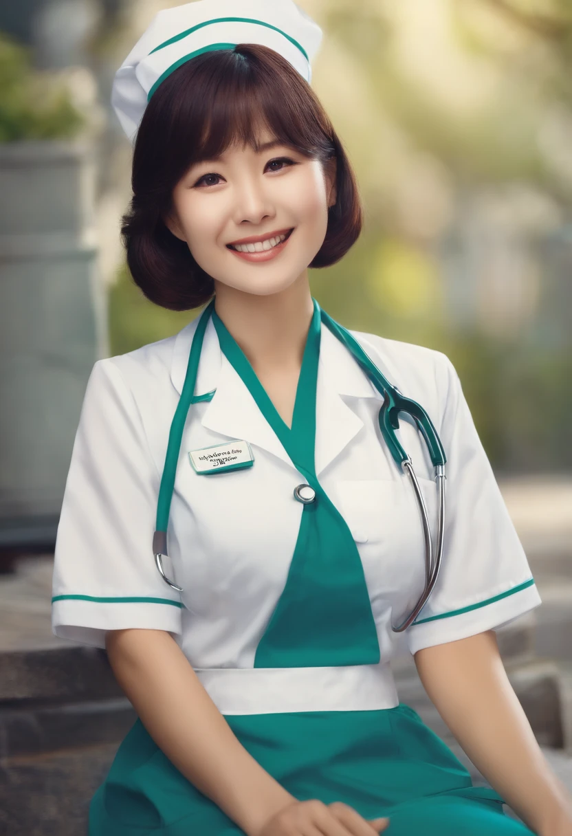 myako hoshino, nurse uniform, happy face,