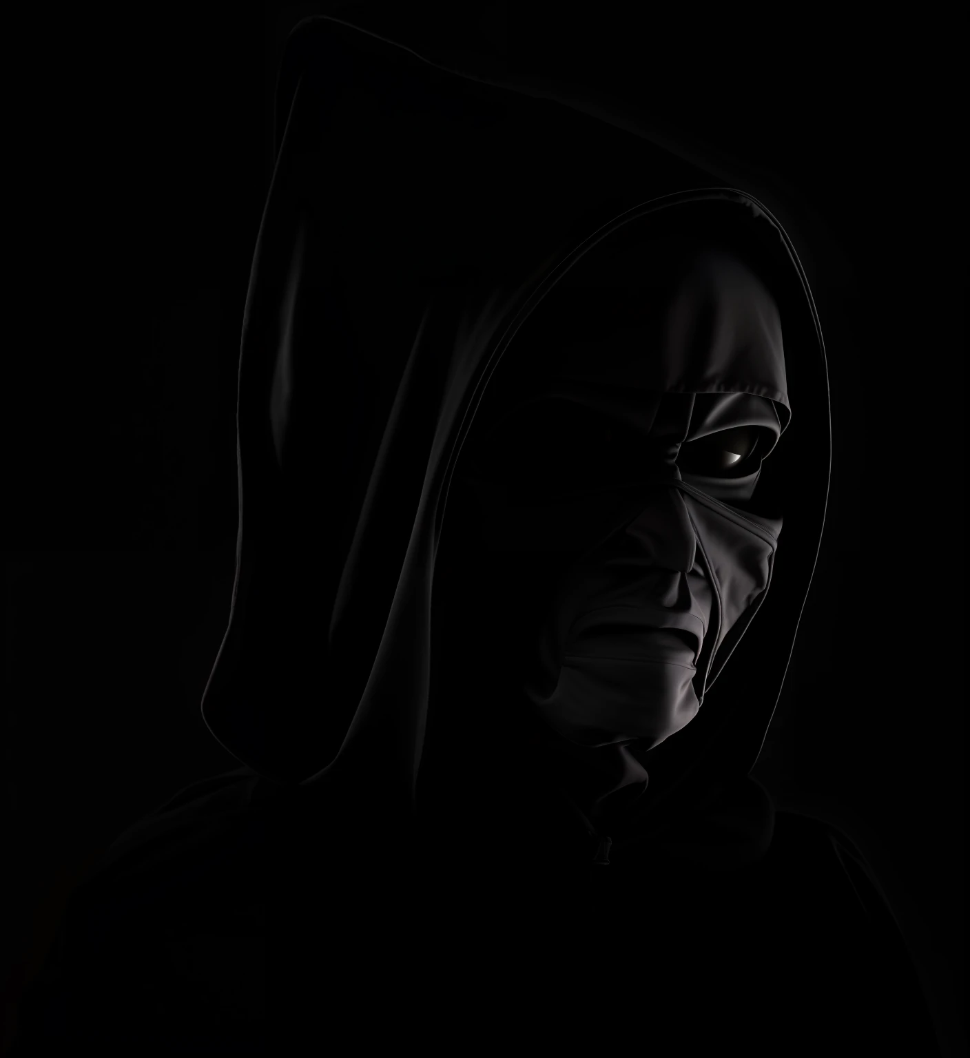 a close up of a person wearing a hoodie, hooded figure, wearing a dark hood, in a hoodie, eerie person, wearing a hood with pointy ears, shadowy and eerie character, wearing sci - fi cloak with hood, wearing a hood, wearing cloak and hood, wearing a hooded cloak, wearing hood, hooded figure surreal