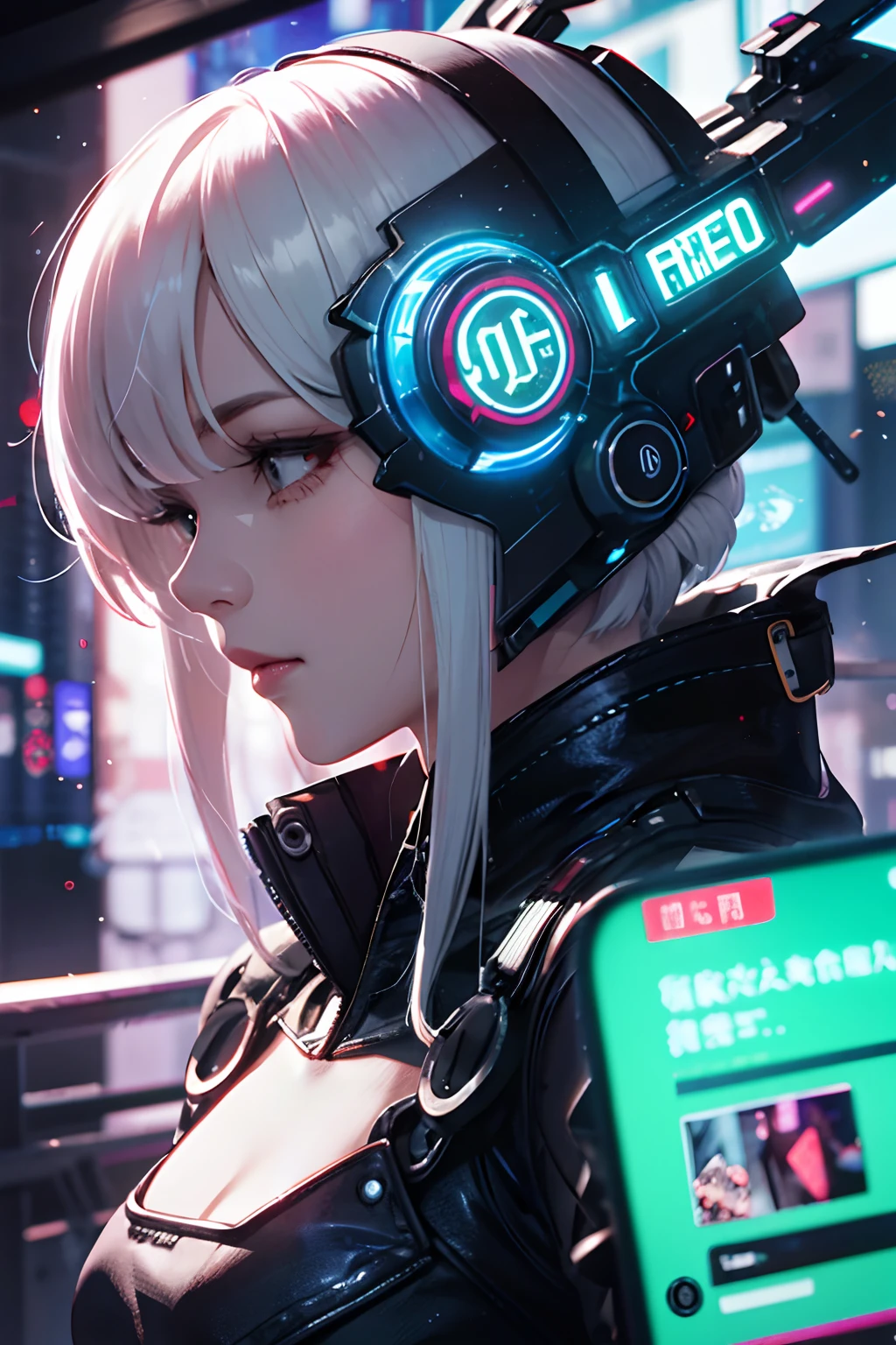 absurderes,hight resolution,Reflectors,refraction:1.4,super-fine:1.4,(真实感:1.4,超A high resolution,RAW Photos),BREAK(Cyberpunk Personality:1.3),Droid,Robot Girl,silber hair,The upper part of the body,Beautiful face and cool expression,In the dark and decaying ruins,(ultra wide-angle:1.2),Shoot Blake from below((Neon light,vibrant glow,Dynamic colors,Vivid contrast,Futuristic atmosphere,electric energy,Glossy reflective surface))